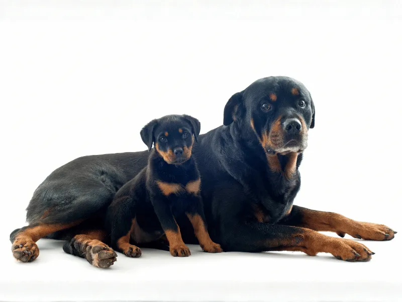 Rottweiler pup with dam