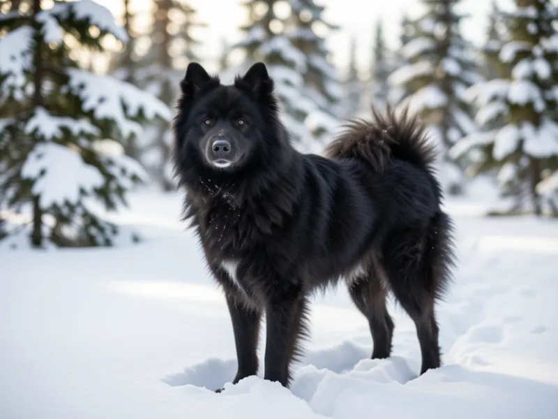Swedish Lapphund standing in the snow